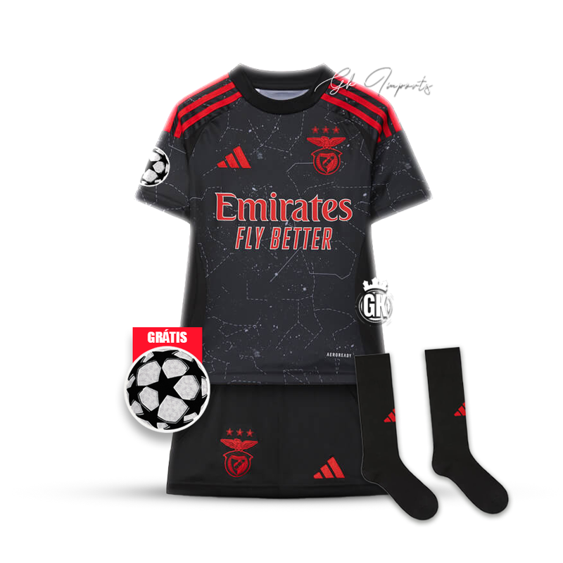 Conjunto infantil COM MEIAS Benfica preto Away 2024/25