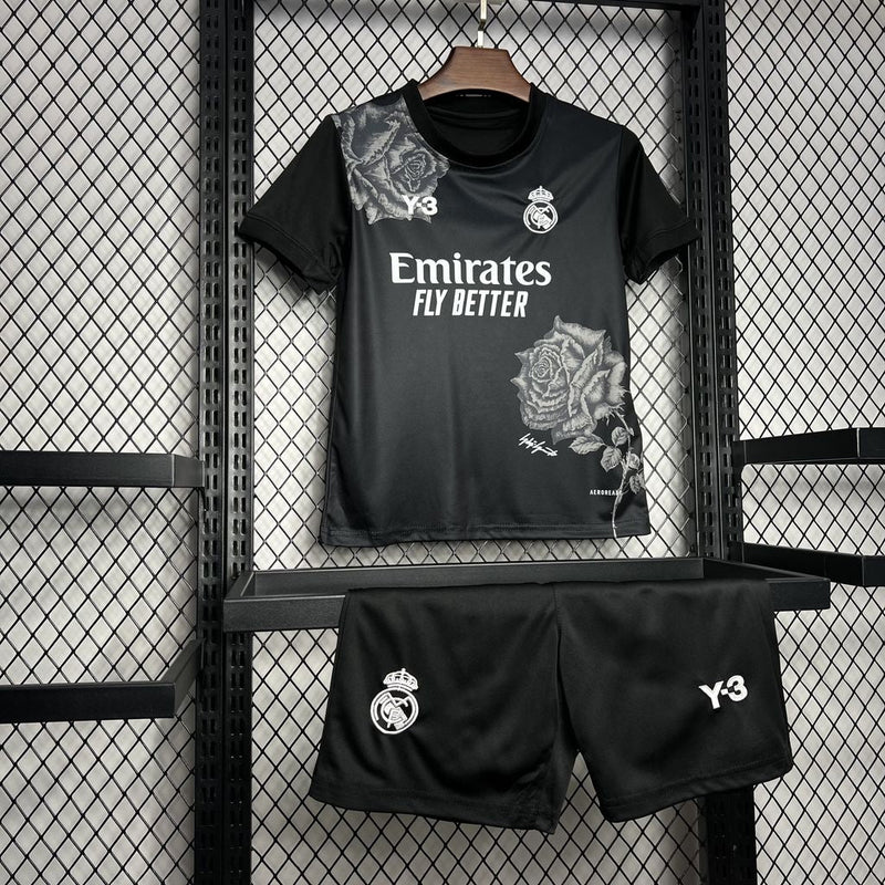 Conjunto Infantil Real Madrid Y3 Rose Edição Preta 2024/25