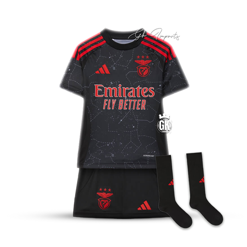 Conjunto infantil COM MEIAS Benfica preto Away 2024/25