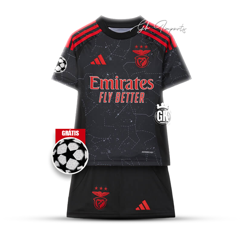 Conjunto infantil Benfica preto Away 2024/25