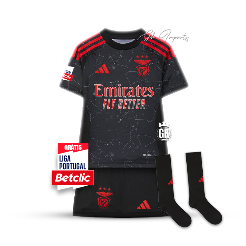 Conjunto infantil COM MEIAS Benfica preto Away 2024/25