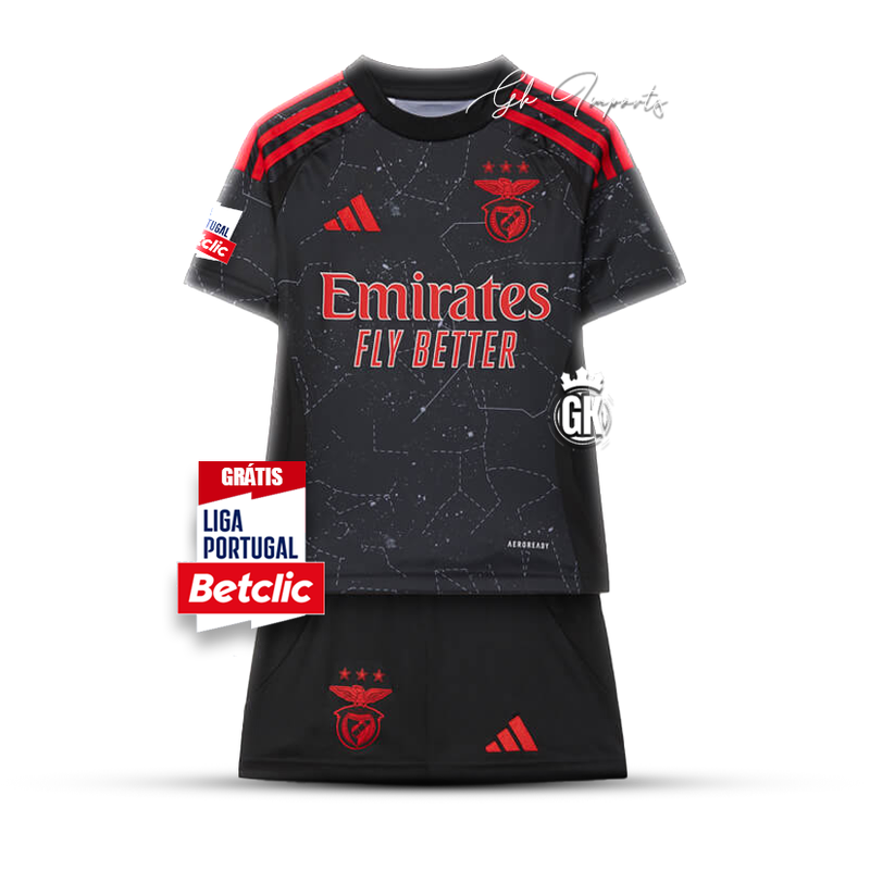 Conjunto infantil Benfica preto Away 2024/25