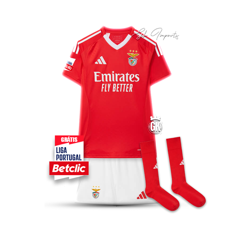 Conjunto infantil COM MEIAS Benfica vermelho Home 2024/25