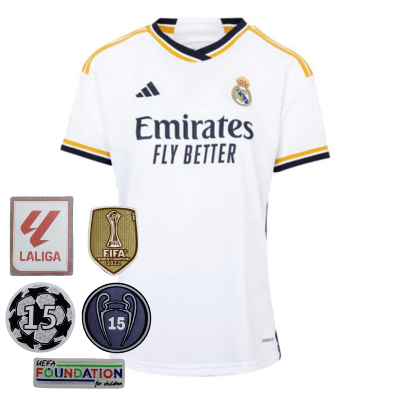 Camisola Real Madrid I [Com Patches Campeão Champions] 23/24 - Branco